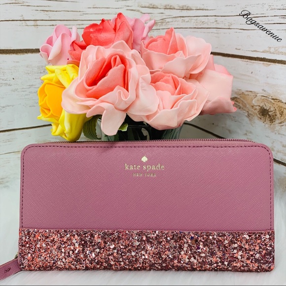 Glitter Kate spade dusty peony pink Neda wallet - Picture 3 of 6
